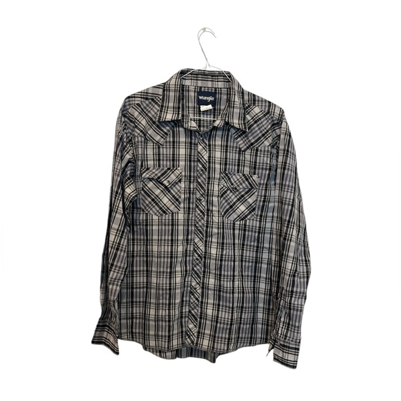Wrangler Other - Wrangler Men’s Size XL‎ Black White Flannel Pearl Snap Plaid Western EUC